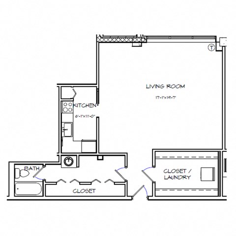 a floor plan of a house with a bedroom and a living room